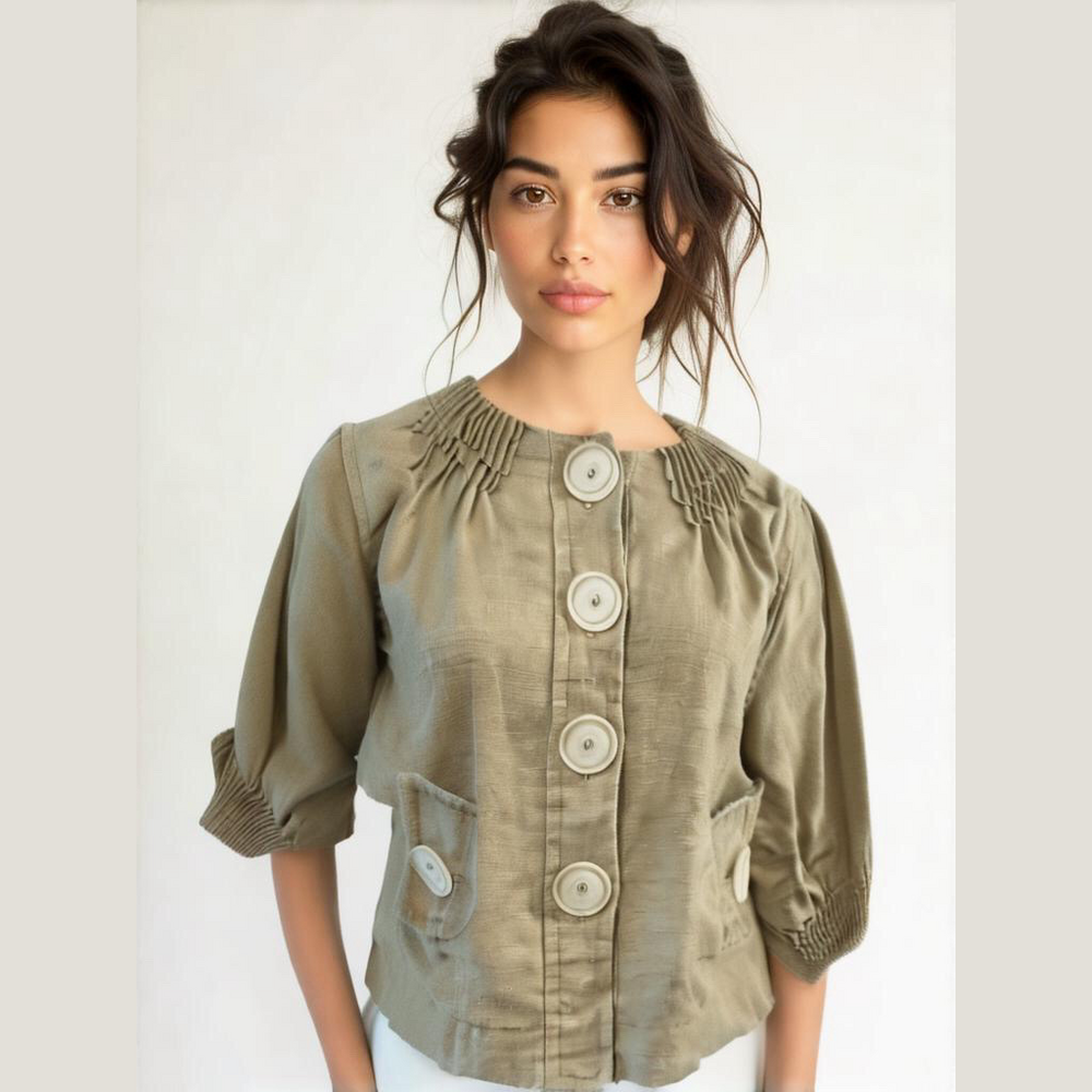 NWOT Live A Little Linen Olive Green Crew Neck Balloon Sleeve Casual blazer Sz M